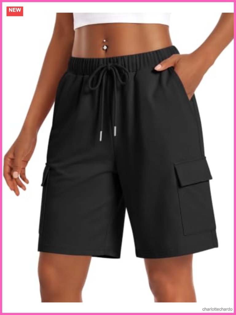 Women's Cargo Bermuda Shorts With 4 Pockets Elastic Waist Drawstring